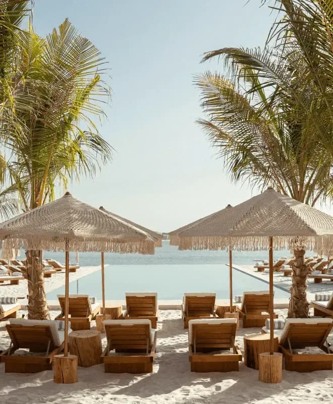 Kyma Beach Dubai Greek-inspired private beach with turquoise water