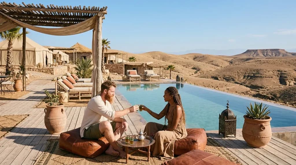 Desert lodge infinity pool near Marrakech