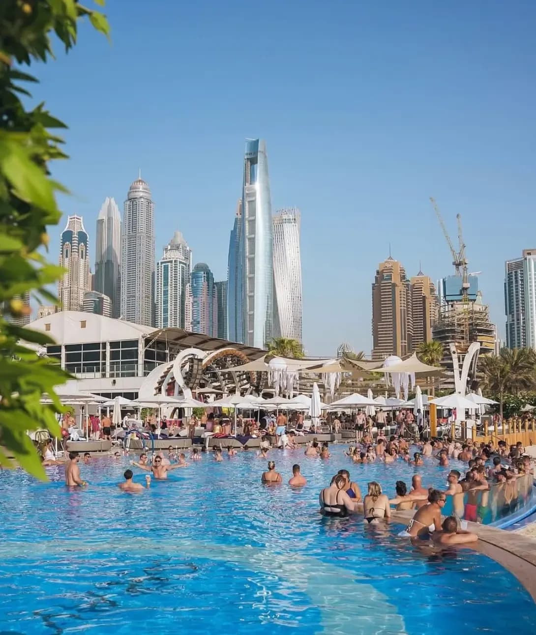 Zero Gravity Dubai pool party with a large crowd and skyline view